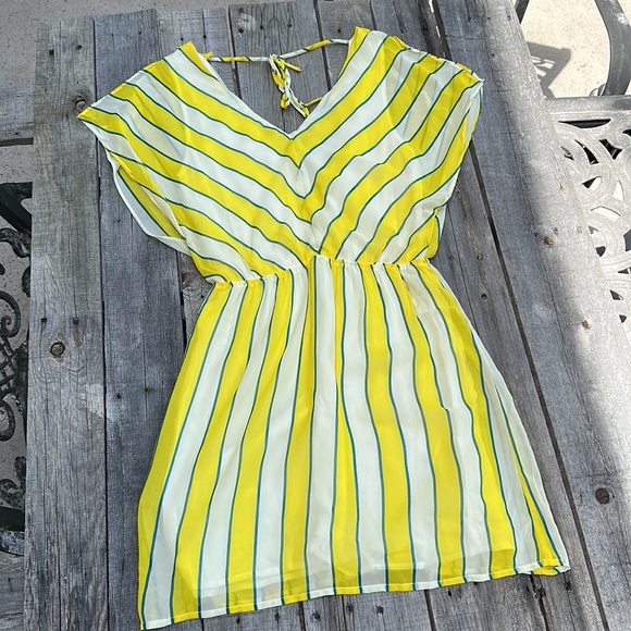 EUC Jealous Tomato Yellow, Cream and Navy Striped Dress - Picture 3 of 16